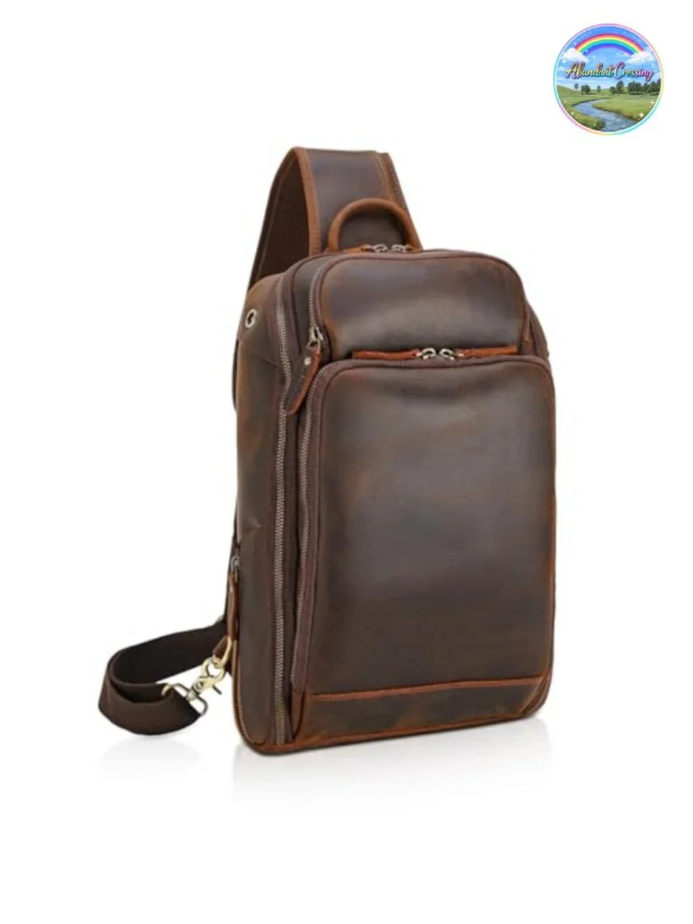 Leather Sling Shoulder Bag Men's Travel Hiking Daypack Crossbody